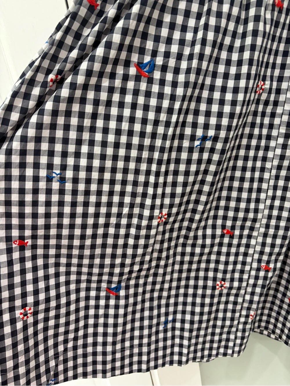 NWT Navy and White Gingham Midi Skirt with Nautical Embroidery Free Assembly - Picture 5 of 10